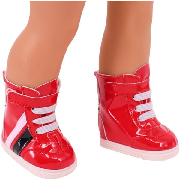 Rote Schnürstiefel aus Leder für 46 cm große Puppen – Kostümzubehör Schuhe