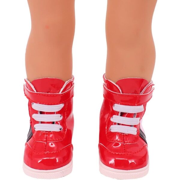 Rote Schnürstiefel aus Leder für 46 cm große Puppen – Kostümzubehör Schuhe