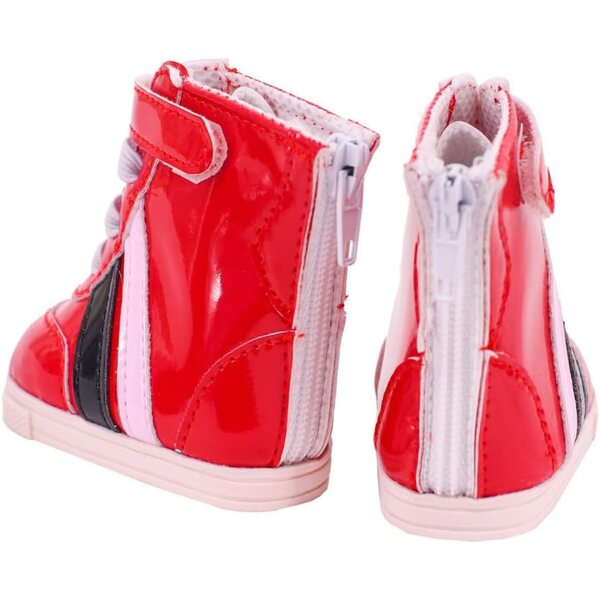Rote Schnürstiefel aus Leder für 46 cm große Puppen – Kostümzubehör Schuhe