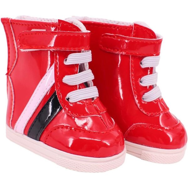 Rote Schnürstiefel aus Leder für 46 cm große Puppen – Kostümzubehör Schuhe
