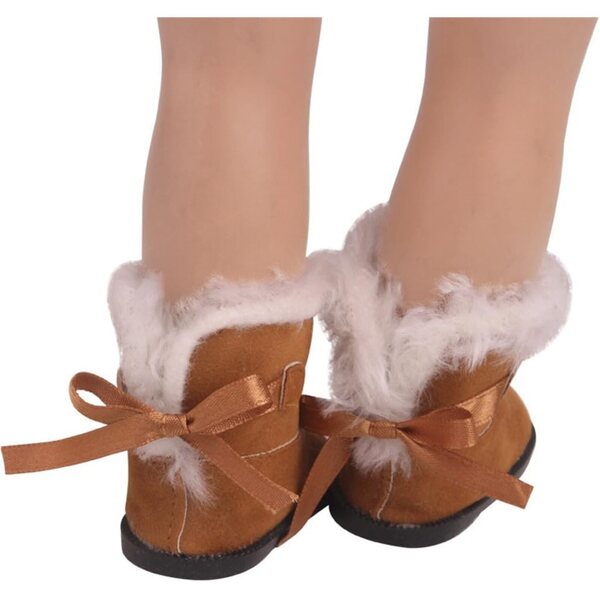 Braune Plüschstiefel für 46 cm große Puppen – Schnürschuhe als Kostümzubehör