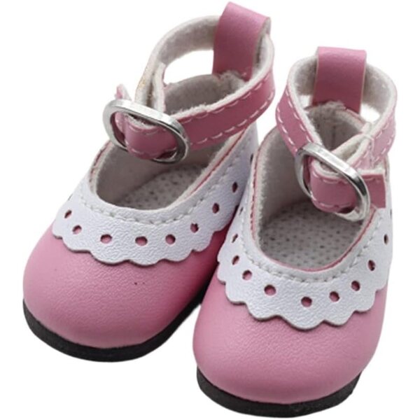 Scarpe in Pelle Rosa per Bambola BJD 1/6 con Fibbia e Lacci - Accessorio Costume