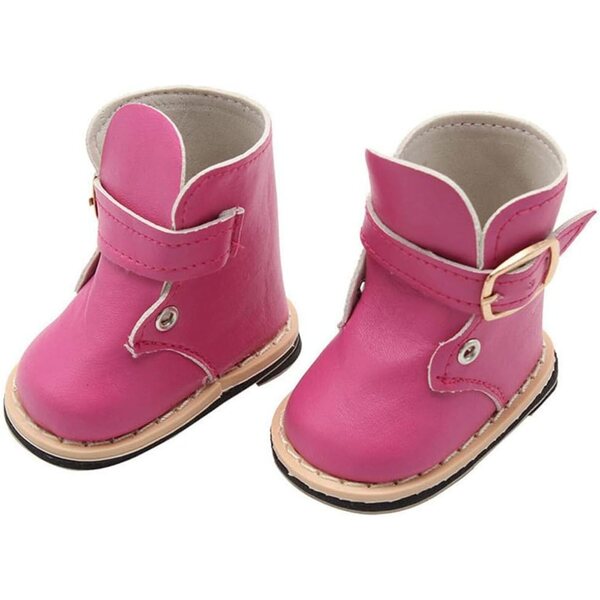 Lederstiefel für 46-cm-Puppe mit rot-rosa Schnalle – Kostümzubehör