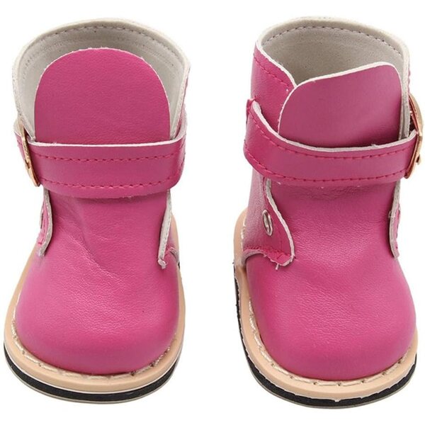 Lederstiefel für 46-cm-Puppe mit rot-rosa Schnalle – Kostümzubehör