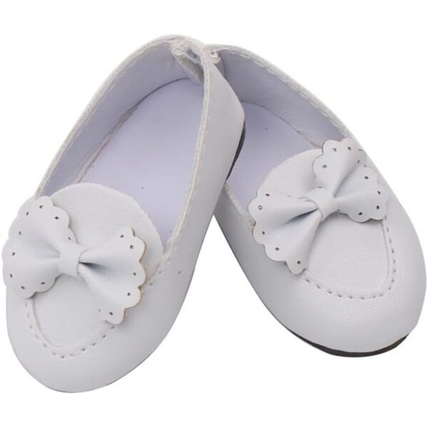 Scarpe in Pelle Bianche con Fiocco per Bambola 46 cm - Accessorio Elegante 18 Pollici