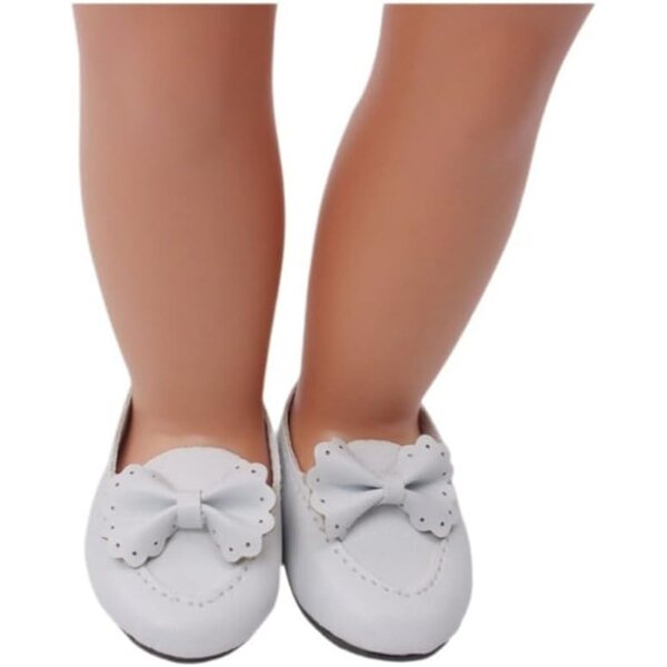 Scarpe in Pelle Bianche con Fiocco per Bambola 46 cm - Accessorio Elegante 18 Pollici