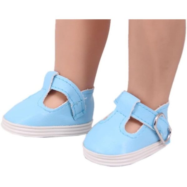 Lederschuhe mit Schnalle für 14-Zoll-Puppen, blaues Kostümzubehör