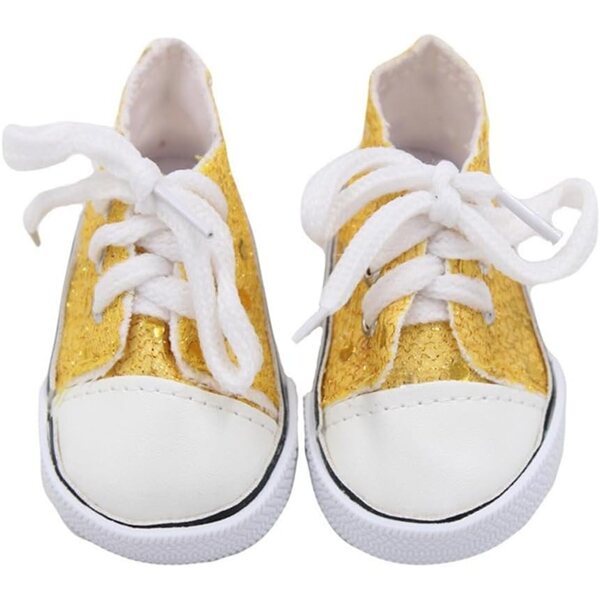 Scarpe in Tela con Paillettes per Bambole 46 cm - Accessori Costume Giallo