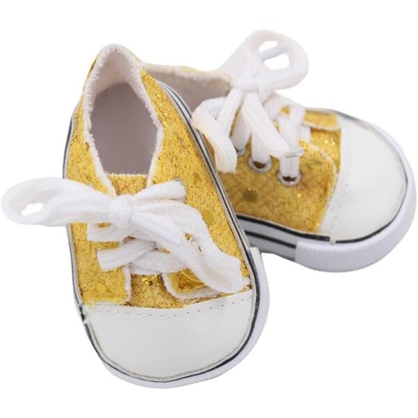 Scarpe in Tela con Paillettes per Bambole 46 cm - Accessori Costume Giallo