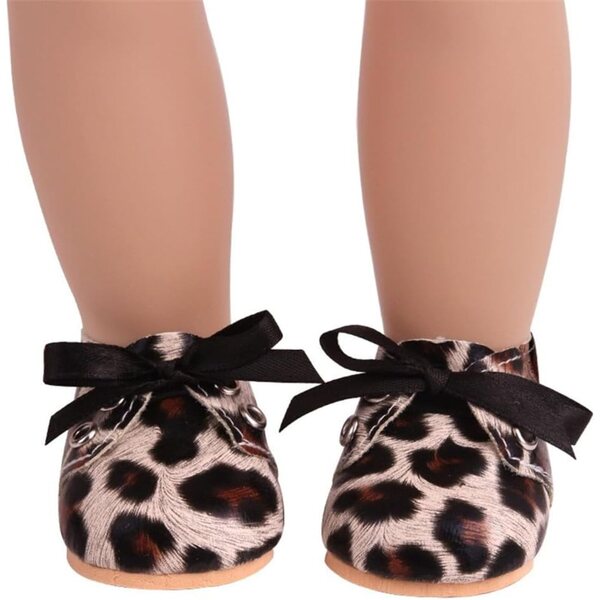 Lederschuhe für 46-cm-Puppe mit Schleife und Leopardenmuster - Uteruik