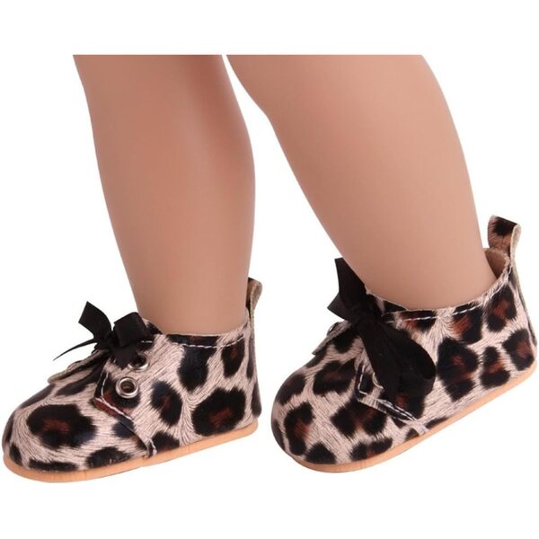 Lederschuhe für 46-cm-Puppe mit Schleife und Leopardenmuster - Uteruik