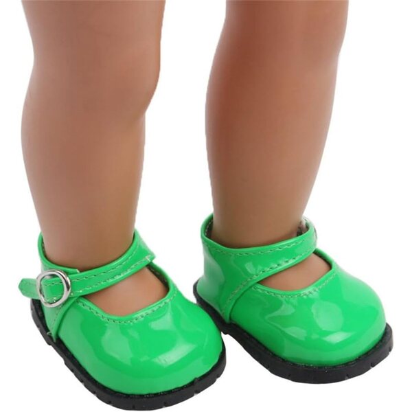 Lederschuhe mit Schnalle für 46 cm große Puppen – grünes Puppenkostüm-Zubehör