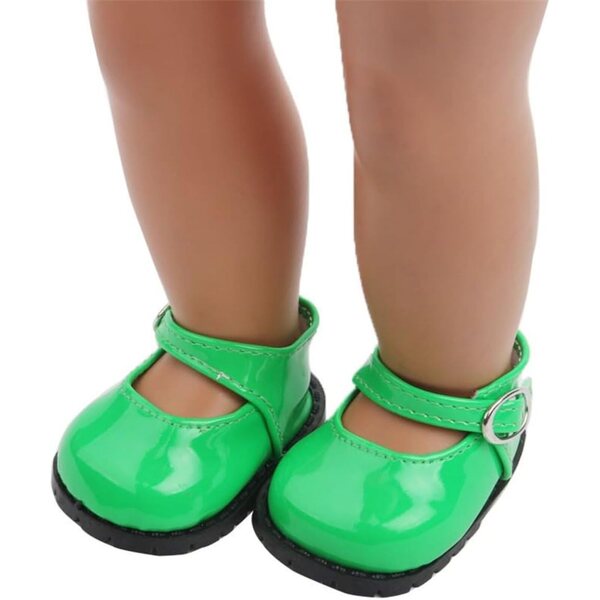 Lederschuhe mit Schnalle für 46 cm große Puppen – grünes Puppenkostüm-Zubehör