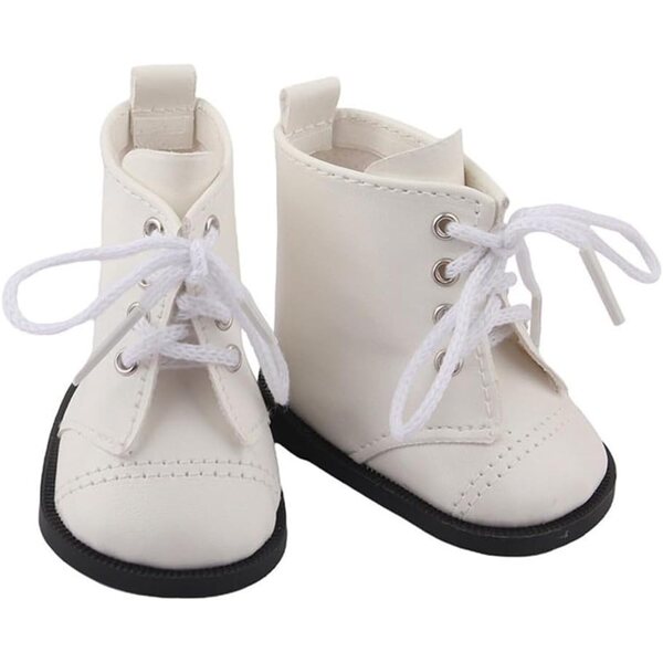 Stivali Stringati Bianchi per Bambola 46 cm - Scarpe Pelle Accessorio Costume