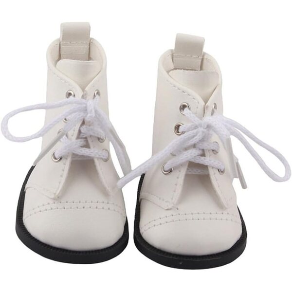 Stivali Stringati Bianchi per Bambola 46 cm - Scarpe Pelle Accessorio Costume