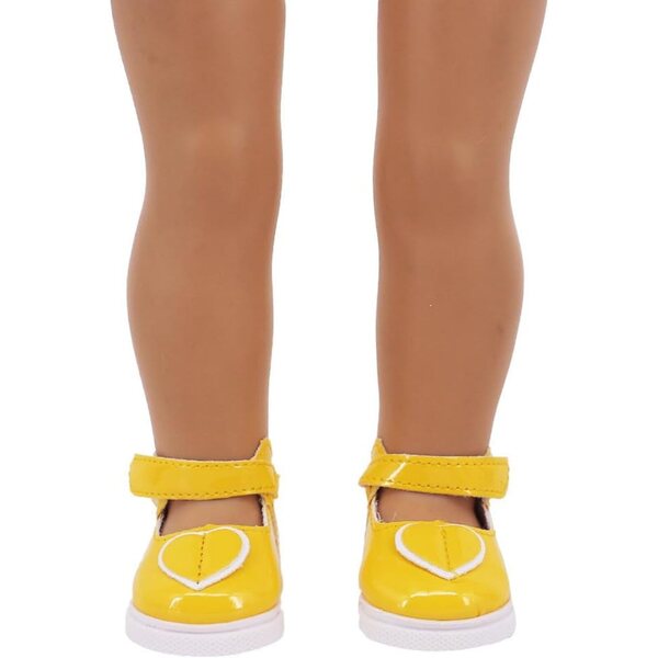 Gelbe Lederschuhe für 46-cm-Puppe – herzförmige flache Schuhe, Kostümzubehör