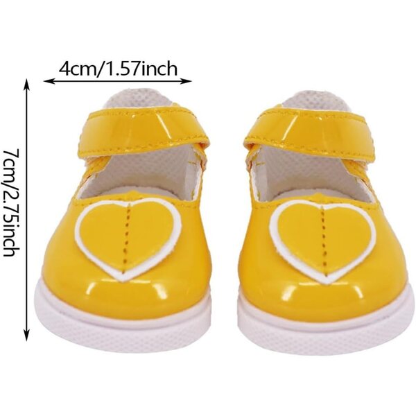 Gelbe Lederschuhe für 46-cm-Puppe – herzförmige flache Schuhe, Kostümzubehör
