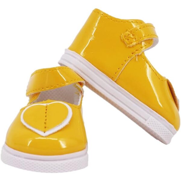 Gelbe Lederschuhe für 46-cm-Puppe – herzförmige flache Schuhe, Kostümzubehör