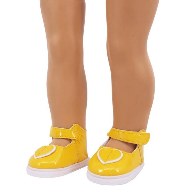 Gelbe Lederschuhe für 46-cm-Puppe – herzförmige flache Schuhe, Kostümzubehör