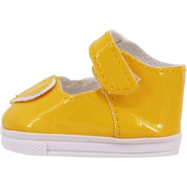Gelbe Lederschuhe für 46-cm-Puppe – herzförmige flache Schuhe, Kostümzubehör