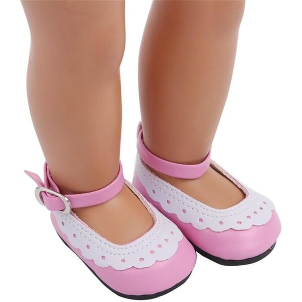Scarpe Rosa in Pelle per Bambole 46 cm con Fibbia - Accessori Costume Bambola 18 Pollici