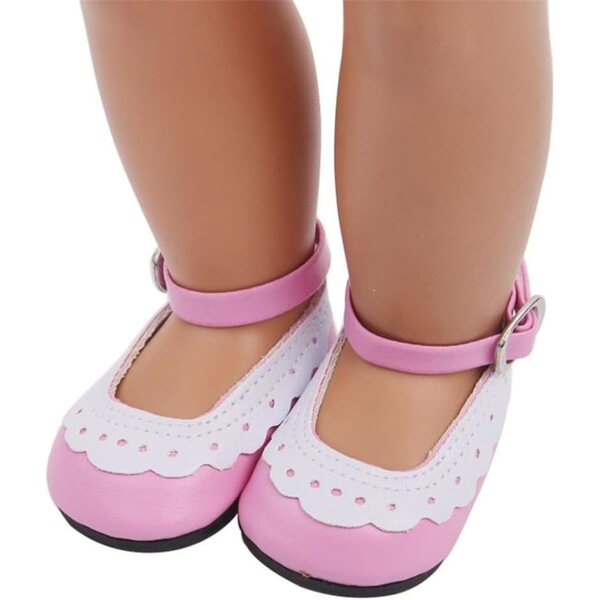 Scarpe Rosa in Pelle per Bambole 46 cm con Fibbia - Accessori Costume Bambola 18 Pollici
