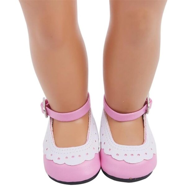 Scarpe Rosa in Pelle per Bambole 46 cm con Fibbia - Accessori Costume Bambola 18 Pollici