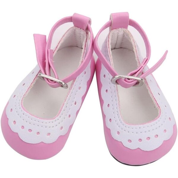 Scarpe Rosa in Pelle per Bambole 46 cm con Fibbia - Accessori Costume Bambola 18 Pollici