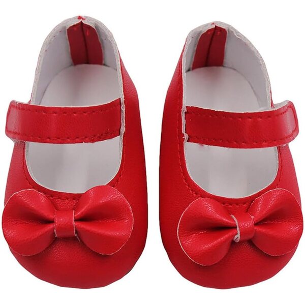 Scarpe in Pelle Rosse per Bambola 46 cm con Fiocco - Accessori Costume Bambola Americana