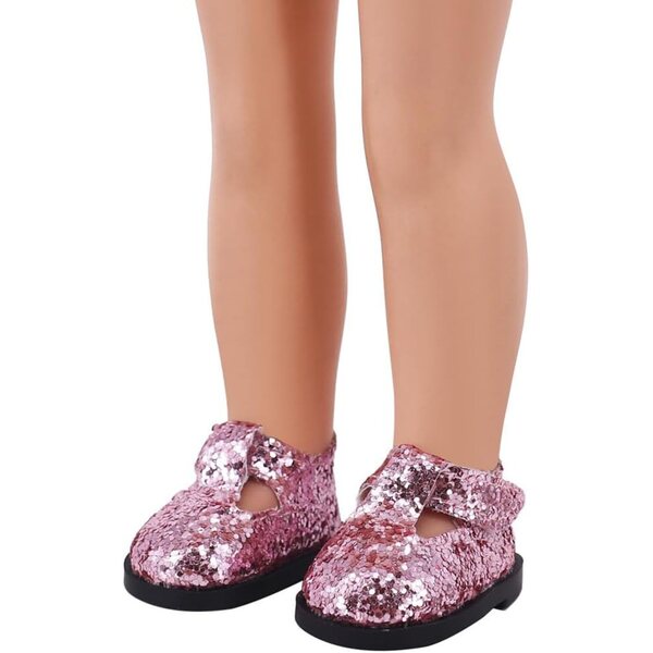 Lila Schuhe mit Pailletten für 14-Zoll-Puppen – elegantes Kostümzubehör