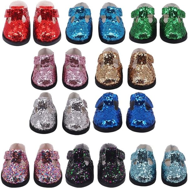 Lila Schuhe mit Pailletten für 14-Zoll-Puppen – elegantes Kostümzubehör