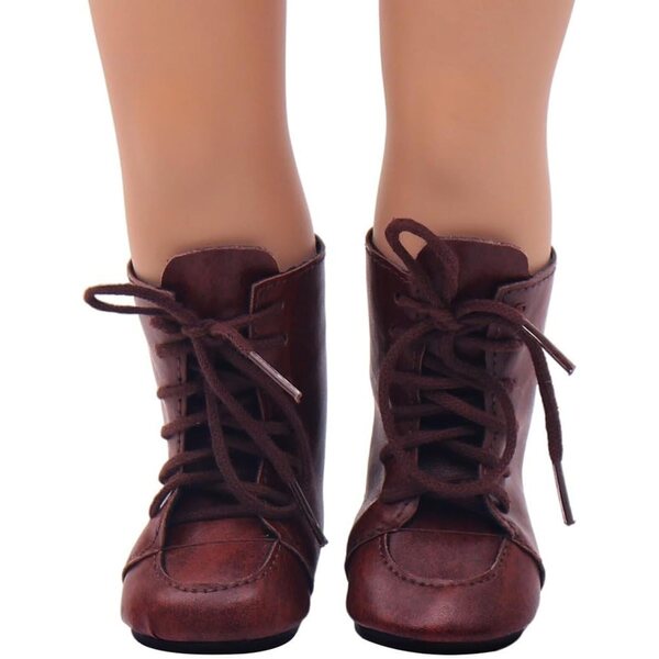 Braune Schnürstiefel aus Leder für 46 cm große Puppen – Kostümzubehör Schuhe