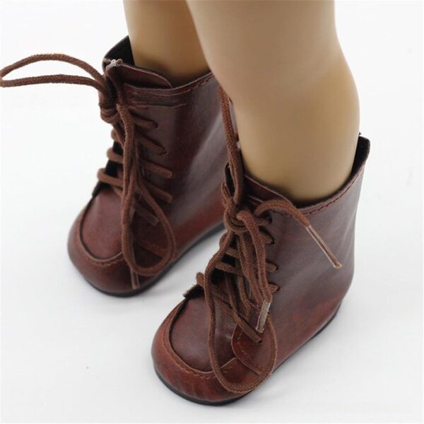 Braune Schnürstiefel aus Leder für 46 cm große Puppen – Kostümzubehör Schuhe