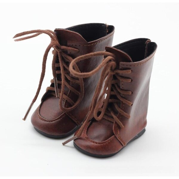 Braune Schnürstiefel aus Leder für 46 cm große Puppen – Kostümzubehör Schuhe