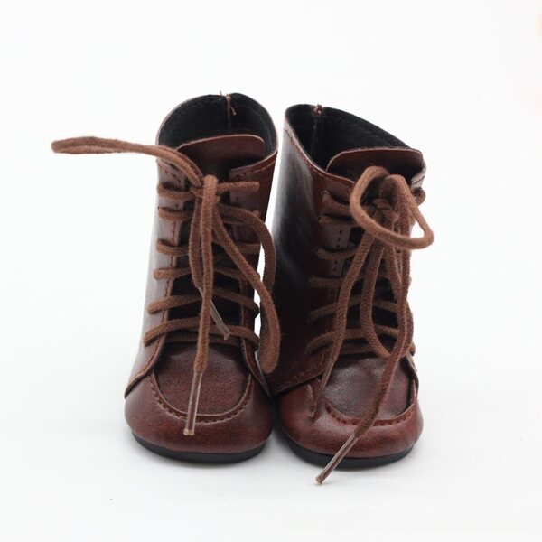 Braune Schnürstiefel aus Leder für 46 cm große Puppen – Kostümzubehör Schuhe