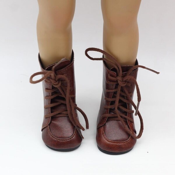 Braune Schnürstiefel aus Leder für 46 cm große Puppen – Kostümzubehör Schuhe