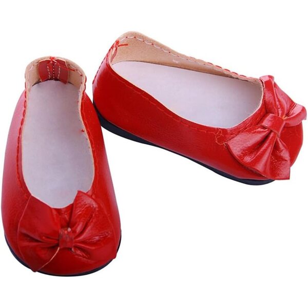 Scarpe in Pelle Rosse per Bambola 46 cm con Fiocco, Accessori Costume Bambola Americana
