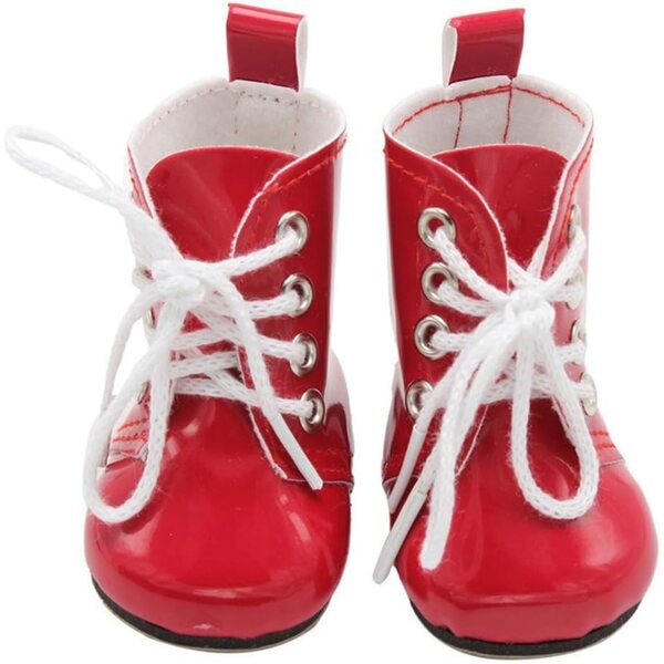 Rote Lederstiefel 46 cm für amerikanische Puppen mit Schnürsenkeln, Kostümzubehör