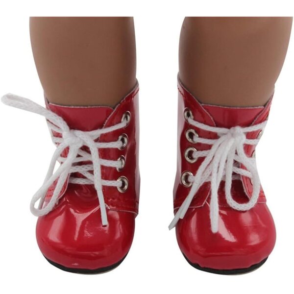 Rote Lederstiefel 46 cm für amerikanische Puppen mit Schnürsenkeln, Kostümzubehör