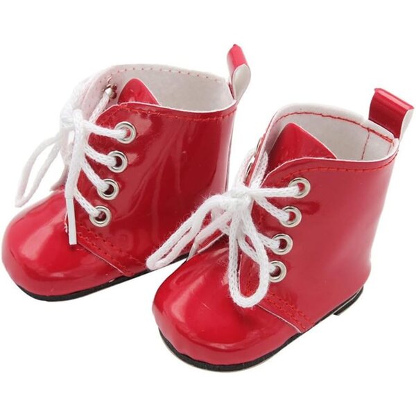 Rote Lederstiefel 46 cm für amerikanische Puppen mit Schnürsenkeln, Kostümzubehör