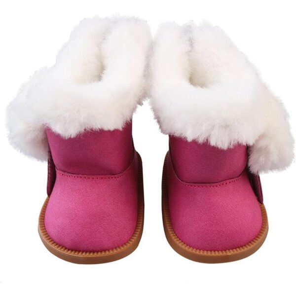 Plüschstiefel für 46-cm-Puppen, rot-rosa Winterschuhe für Kostüme