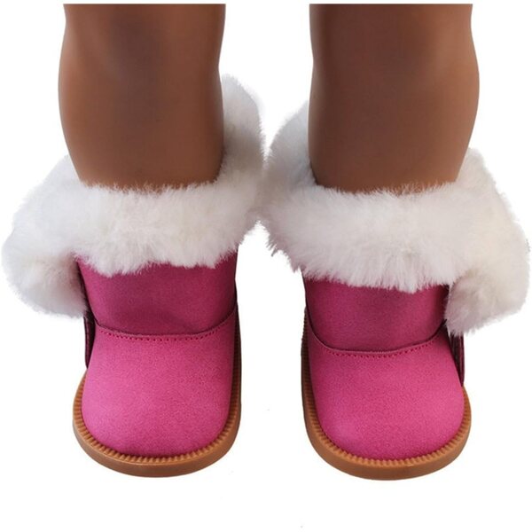 Plüschstiefel für 46-cm-Puppen, rot-rosa Winterschuhe für Kostüme