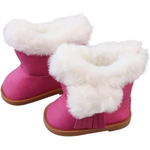 Plüschstiefel für 46-cm-Puppen, rot-rosa Winterschuhe für Kostüme