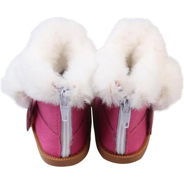 Plüschstiefel für 46-cm-Puppen, rot-rosa Winterschuhe für Kostüme