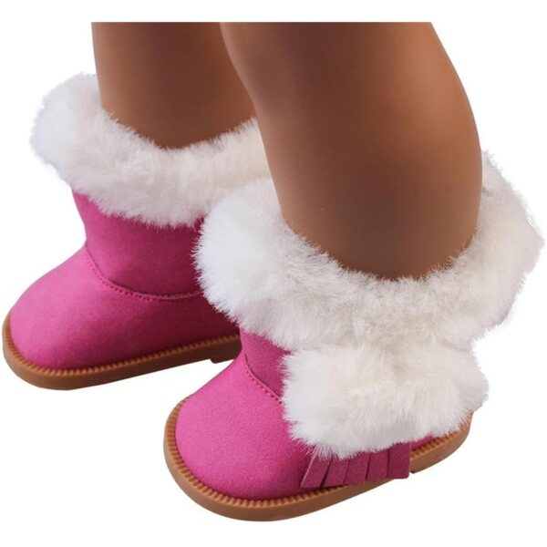Plüschstiefel für 46-cm-Puppen, rot-rosa Winterschuhe für Kostüme
