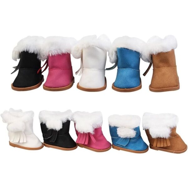 Plüschstiefel für 46-cm-Puppen, rot-rosa Winterschuhe für Kostüme