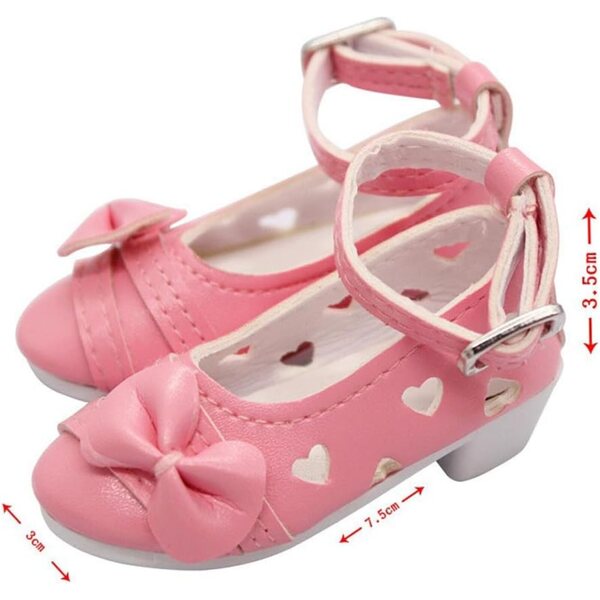 Scarpe con Tacco Basso e Fibbia per Bambola BJD 1/3 60 cm in Pelle Rosa con Fiocco