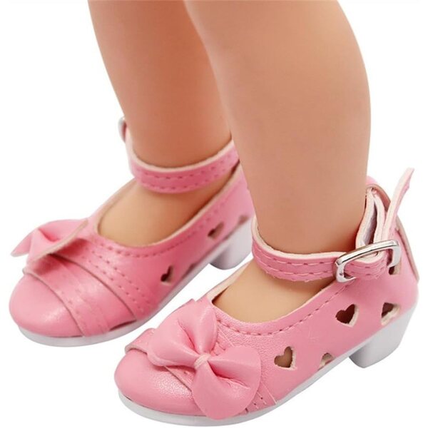 Scarpe con Tacco Basso e Fibbia per Bambola BJD 1/3 60 cm in Pelle Rosa con Fiocco