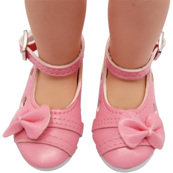 Scarpe con Tacco Basso e Fibbia per Bambola BJD 1/3 60 cm in Pelle Rosa con Fiocco