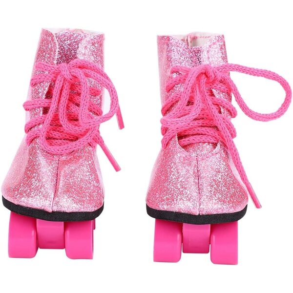 Leichte und modische Rollschuhe für 18-Zoll-Puppen in Rosa und Weiß